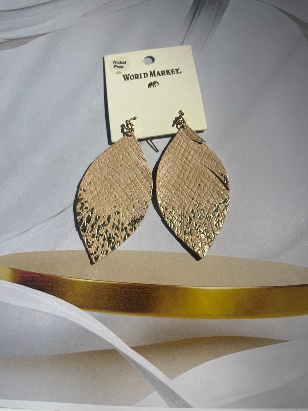 Cost Plus World Market Nude Leaf Drop Earrings with Gold Accent